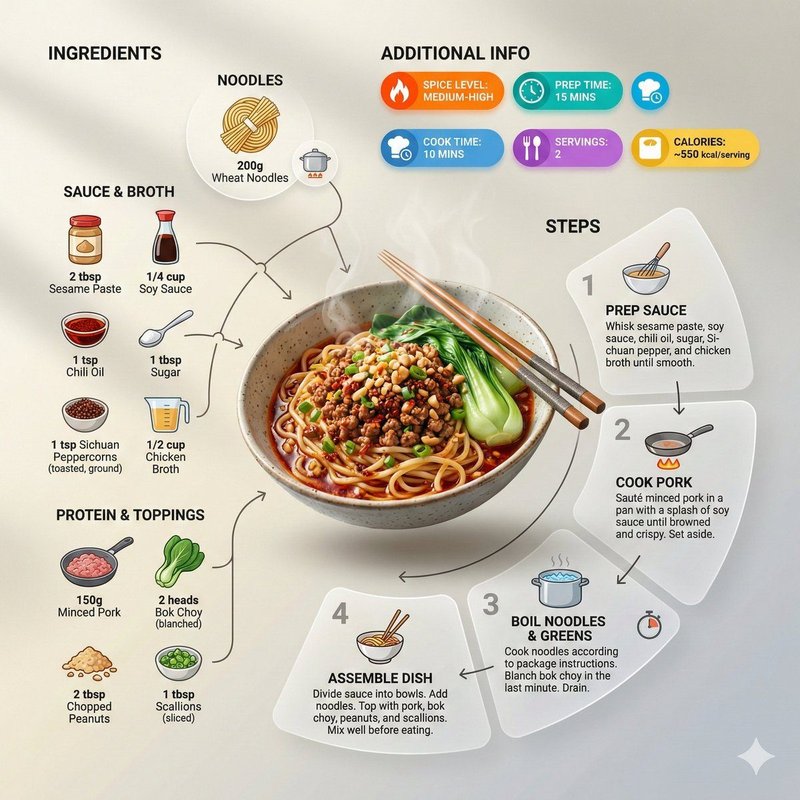Ultra-clean modern recipe infographic. Showcase Noodles  in a visually…