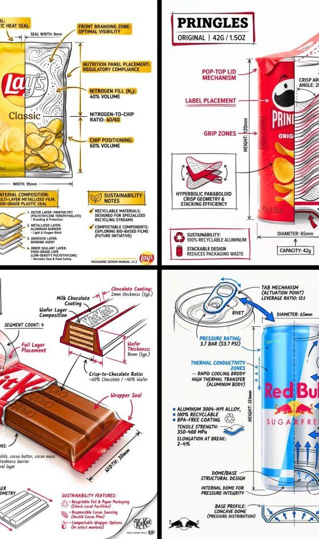 Create a branded technical infographic of a  SNACK],
