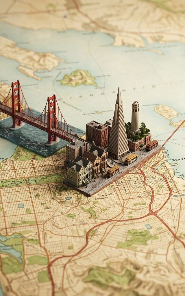 A realistic, highly detailed geographic map viewed f