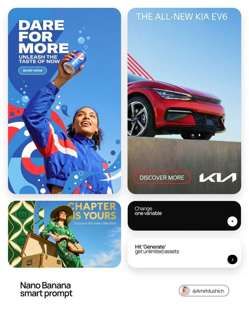 [BRAND NAME] | [HEADLINE] | [SUB-TEXT] | [CTA]. Act as a Senior Art Di…